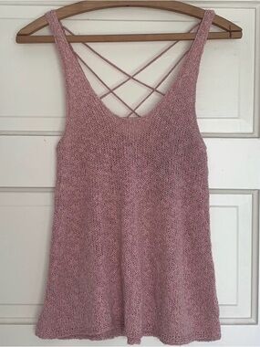 American Eagle Outfitters Pink Knit Tank with Crisscross Back